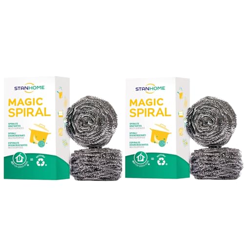 STANHOME Estropajo de Acero Inoxidable Magic Spiral, Nana Quita Grasa, Elimina Alimentos quemados y Manchas dificiles - Ideal para vajilla, cazuelas, ollas, sartenes, Parrillas y Fregadero (2)