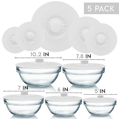 Silicone Bowl Lids White, Set of 5 Reusable Suction Seal Covers for Bowls, Pots, Cups. Food Safe. Natural grip, interlocking handles for easy use and storage. by Perfect and Simple - Image 6