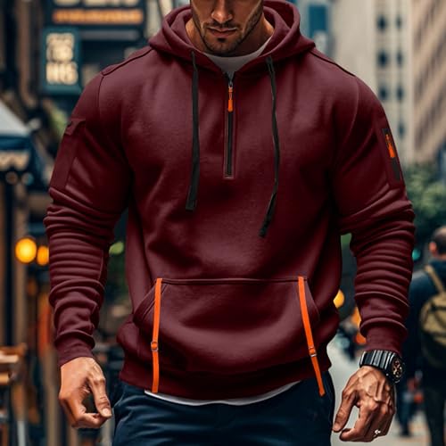 Fall Winter Quarter Zip Hoodie Men Pullover Tactical Sweatshirt Vintage Long Sleeve Casual Hoodies with Pockets