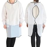 Waterproof Rubber Vinyl Apron, New/Design Japanese Style Cross Back Waterproof Apron with Long Sleeves Pockets, Heavy Duty Vinyl Apron for Dishwashing,Gardening,Painting with Water - White Translucent