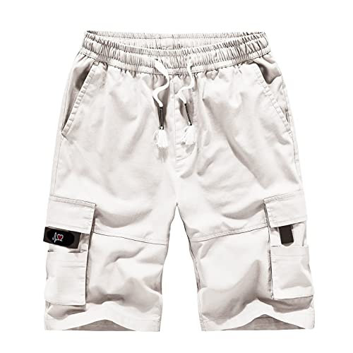 Men's Fashion Cargo Shorts Waist with Drawstring Comfy Multi-Pocket for Summer Outdoor Wear Athletic Short Pant