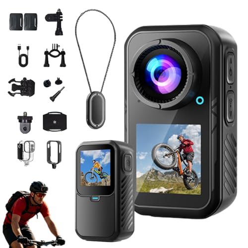 Varnock Motorcycle Camera 5K Thumb Action Camera HD Mini Wearable Body Adventure Action Cameras 6-Axis Electronic Image Stabilization for Cycling Diving (5K)