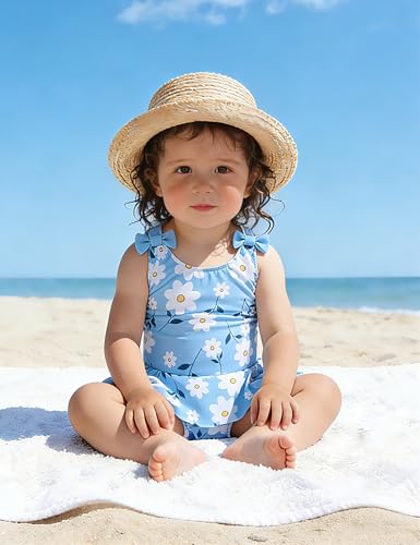 Image of oklady Toddler Swimsuit Girls One Piece Ruffled Girls Bathing Suit Bow Strap Swimwear Size 12M-4T