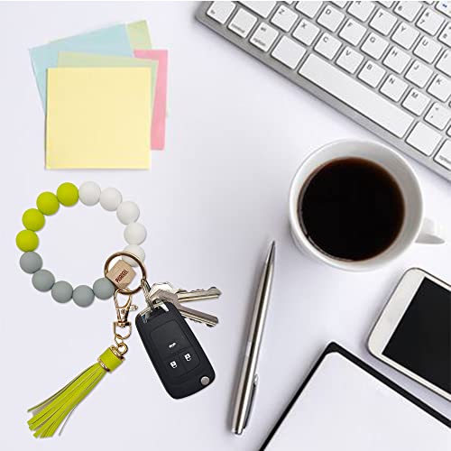 Priangel Silicone Key Ring Bracelet For Women Beaded Wristlet Keychain House Car Keys Rings Holder With Tassel #TOP2