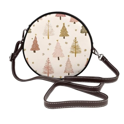 Sac à bandoulière rond motif arbre de Noël, le cadeau idéal en cuir vegan