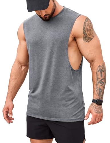 COOFANDY Men's Gym Tank Tops Bodybuilding Muscle Vest Workout Summer Fitness Sleeveless T Shirt Grey S
