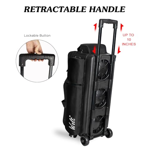 WOLT 3 Ball Bowling Bags with Wheels,Bowling Bags 3 Ball Roller with Separate Shoe Compartment and Accessory Pocket, Retractable Handle Extends to 38’’(Black)
