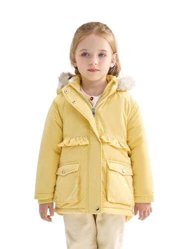 SOLOCOTE Toddlers and Girls Winter Coat Water-Resistant Faux Fur Hood Sherpa Lining Elastic Cuffs with Pockets for Kids