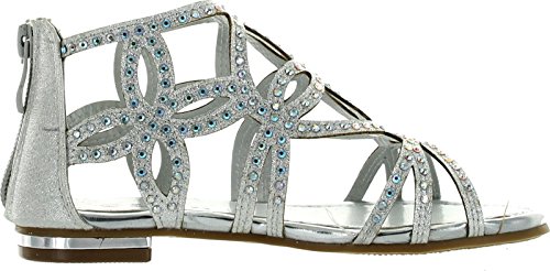 Girls Kids Tory63K Silver Cut Out Rhinestone Gladiator Strappy Dress Sandals-22