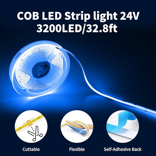 ShineBurky Blue COB LED Strip Lights,10M Eid Cuttable Tape Lights with Plug - Image 4