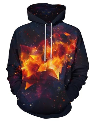 Image of HaniLav Hoodies for Men Women Novelty 3D Graphic Pullover Sweatshirt Hoodie Cool Funny Galaxy Hoody with Pocket S-6XL, Orange Galaxy, Small
