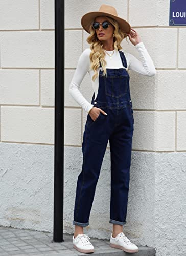 luvamia Women's Casual Adjustable Denim Bib Overalls Jeans Pants Fashion Loose Overall Jumpsuits Deep Blue Size Medium