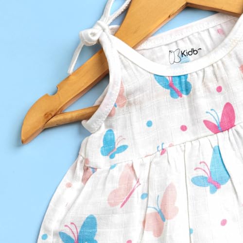 Image of Kidbea Muslin Frock for Baby Girls | Cotton Dress for Newborn Babies | Sleeveless, Tie-Up Shoulders Summer Wear Clothes