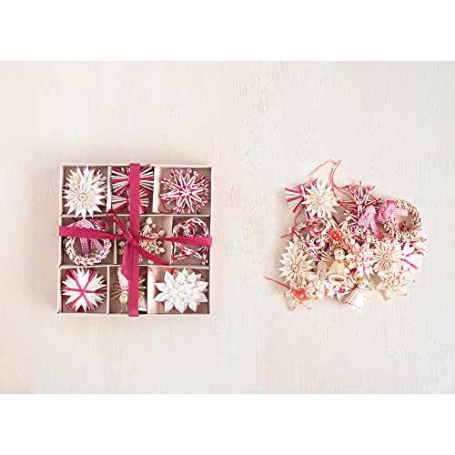 Creative Co-Op Handmade Straw Ornaments With Red String, Red And Natural, Boxed Set Of 29 #TOP1