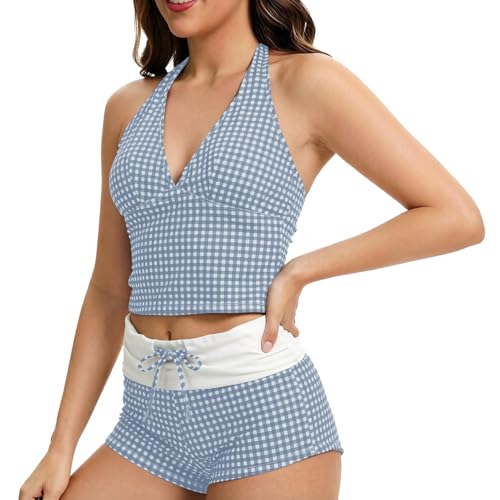 Tankini para mujer traje de baño de dos piezas con escote halter negro