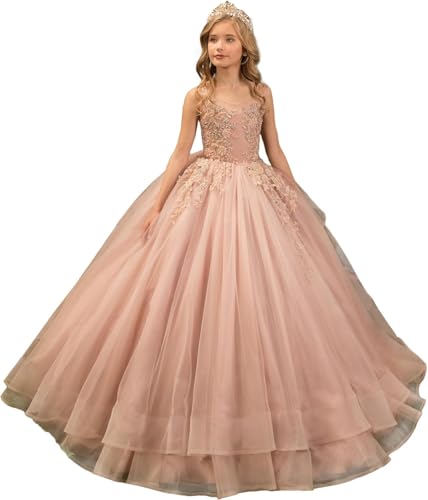 Flower Girl Dress Lace Appliques - Tulle Ruffles Princess Pageant Dress for Wedding Prom Ball Gowns
