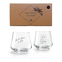 Gin Tonic Gläser - 2er Geschenkset mit typischen Gin Sprüchen | 2 x 400 ml | Gin Gläser Set | Geeignet für große Eiswürfel | Spülmaschinengeeignet | Geschenkidee für Frauen und Männer