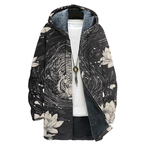 domirica Mens Zip Up Sweatshirt Tiger Print Long Sleeve Drasting Fleece Big And Tall Heavyweight Hoodie Winter Warm Loose Fit Casual Fashion Cotton Long Hooded Sweatshirts L