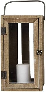 L'Héritier Du Temps Small Storm Lantern Wooden and Natural Glass Tea Light Holder Square Indoor Outdoor 20x20x47cm