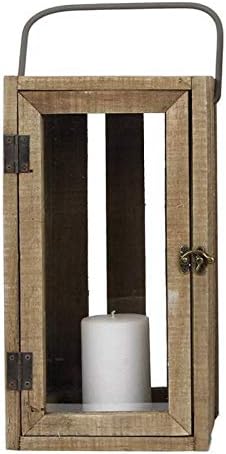 L'Héritier Du Temps Small Storm Lantern Wooden and Natural Glass Tea Light Holder Square Indoor Outdoor 20x20x47cm