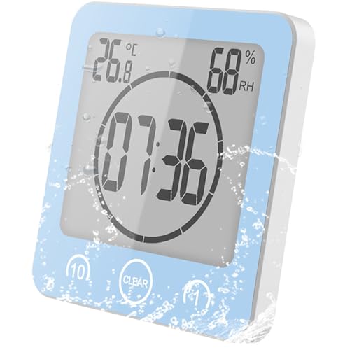 Digital Bathroom Shower Wall Clock Timer, LCD Digital Wall Clock with Suction Waterproof Temperature...
