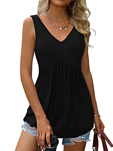 Women Tank Tops 2025 Summer Sleeveless Blouses V Neck Casual Loose Fit Flowy Shirts S-3X