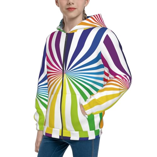 Colorful Rainbow Kids Pullover Hoodies Boys Zip Up Sweatshirts Girls Athletic Clothes with Pocket