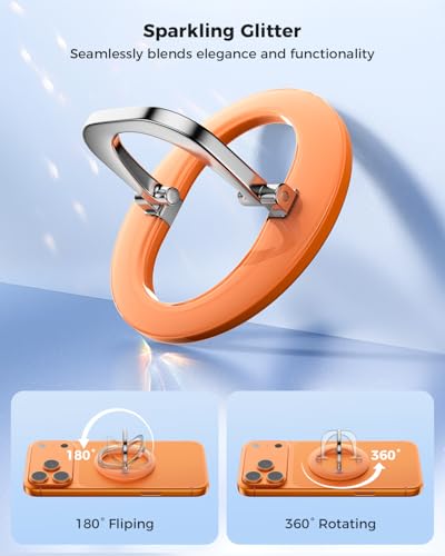 Image of SUPERONE for iPhone 17 Magsafe Phone Grip, Adjustable Magnetic Phone Ring Holder Removable Phone Kickstand Compatible with Magsafe Accessories Only for iPhone 17 Pro Max 16 15 14 13 12 Series - Orange