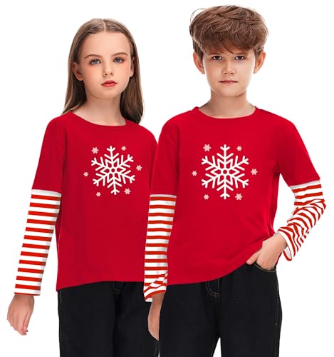Image of Remimi Unisex Kids Christmas Long Sleeve Shirt Xmas Print Stripe Shirts 2-12 Years