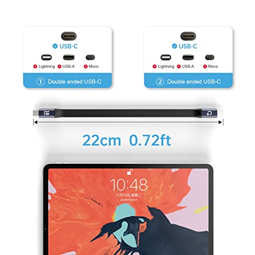 DOCKCASE Short USB C to USB C Cable (0.72ft), 3.1 Gen 2 10Gbps 100W 4K Video Data Transfer Charging Cable for Samsung Galaxy S8, S9, S10,T5 LaCie