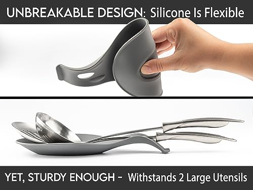 Silicone Spoon Rest For Stove Top Set Of 2 - Heat Resistant Easy Clean Kitchen Spoon Rest For Kitchen Counter - Silicone Spoon Holder For Stove Top - Nonstick Spoon Rest Silicone Can Hold 2 Large Pcs #TOP3
