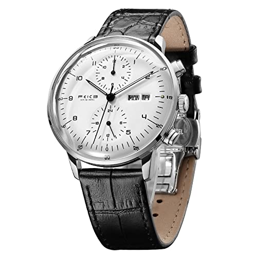 FEICE Men’s Watches Bauhaus Automatic Watch Stainless Steel Mechanical Watch Wristwatch Casual Dress Watches for Men with Leather Bands Date -FM121