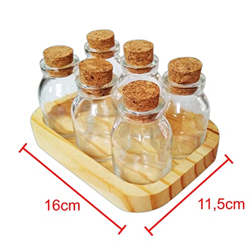 Porta Condimentos Tempero Potes De Vidro Tampa Rolha 6 Potes Com Bandeja