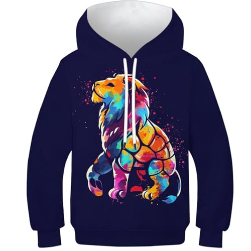 Sweat-shirt lion enfant pull à capuche anti-courants d'air avec poches