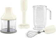 Smeg HBAC11CR 4-Accessory Set for Immersion Hand Blenders — 1.4 L Tritan Renew Beaker + 500 ml Chopper + Whisk + Masher — Cream