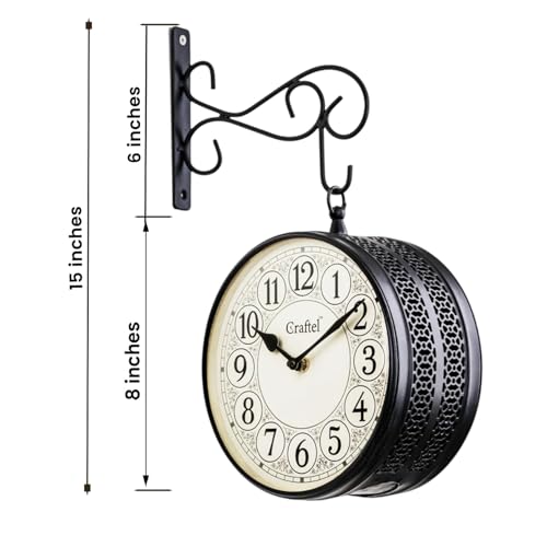 Image of CRAFTEL Double Sided Station Wall Clock Powder Coated | Both Side English Dial Aluminum | Gift for Bedroom Office Study | Dial 8 Inch - Matte Black - 365 Days Warranty |