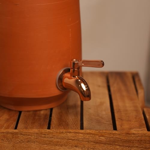 Image of Clay Water Dispenser with Copper Stainless Steel Tap & Lid - Terracotta Mitti Water Pot /Matka, Natural Earthenware Drink Dispenser for Kitchen, Home & Office (3.5 Litre)