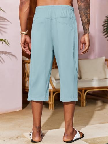 Runcati Mens Harem Capri Pants Casual Elastic Waist Cotton 3/4 Shorts Summer Beach Yoga Tapered Trousers3