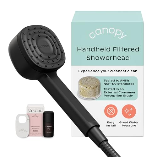 Canopy Handheld Filtered Shower Head & Scalp Massager - High Pressure Shower Head Filter for Hard Water - Shower Filter To Remove Impurities for Healthier Scalp Skin & Hair - Hair Growth - Black