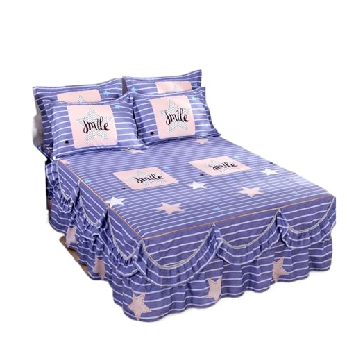 Falda de Cama Faldón de Cama Estampado Tres Piezas y Dos Fundas Almohada (sin incluir el núcleo Almohada), Lavable a máquina, cómodo para decoración de la Cama(Color-B,150x200cm)
