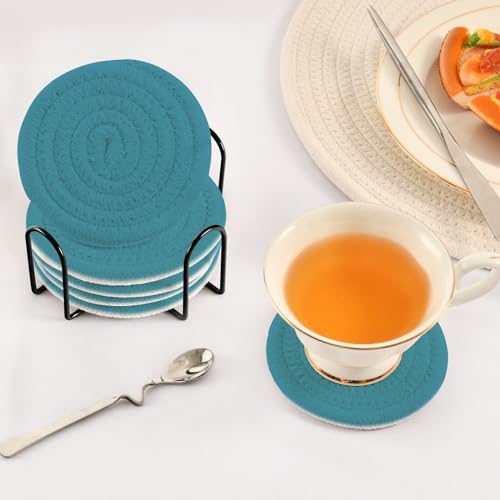 Dessous de verre Saxe bleus absorbants rustiques pour protection de table - 6