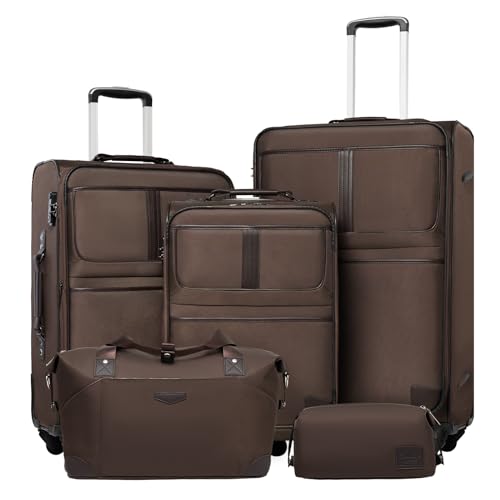 Coolife Luggage 5 Piece Set Suitcase Expandable TSA lock spinner softshell Brown new 5 piece set