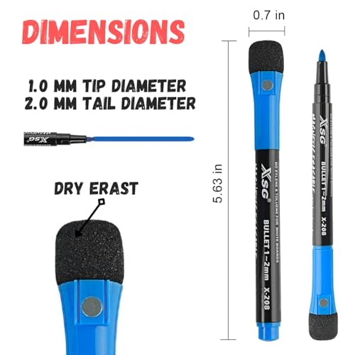 Image of Sakuya 12 Colors Magnetic Whiteboard Markers with Eraser Cap | Fine Point Tip for Kids & Teachers, Home, Office & School Supplies|Low Odor Magnetic Dry Erase Markers