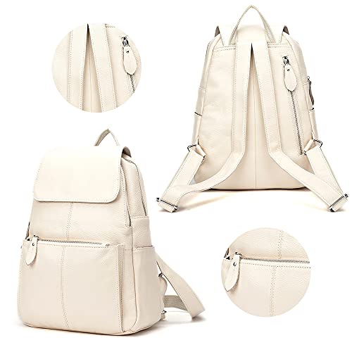 Image of zency 15 Colors Real Soft 100% Genuine Leather Women Backpack Fashion Ladies Travel Bag Preppy Style For Woman (Beige)