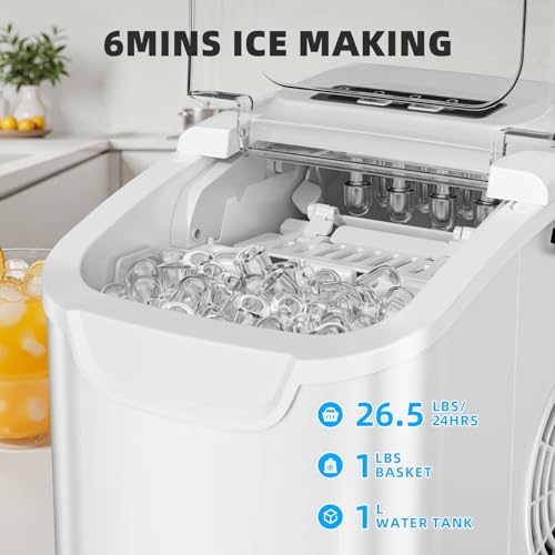 Image of Antarctic Star Countertop Ice Maker, Portable Ice Machine with Carry Handle, 26.5Lbs /24H, 2 Sizes Bullet Ice, 8Cubes in 6 Mins Office /Kitchen /Bar White