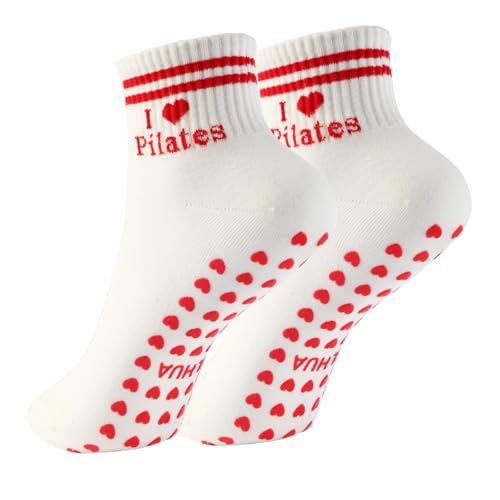 Image of Pilates Socks for Mother's Day,Women Pilates Heart Grip Socks Cuffs,Anti-Skid Cotton Grip for Ballet,Home,Studio 1Pair