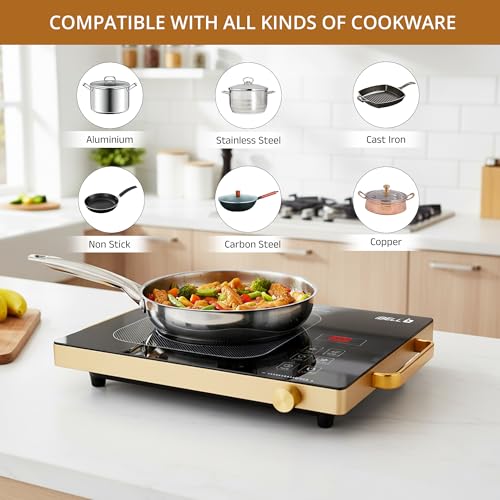 Image of iBELL Infrared Cooktop - 2000W, Temperature Control, Touch Panel, High Energy Efficient, Strong Handle, Compatible with all Cookwares (Golden)