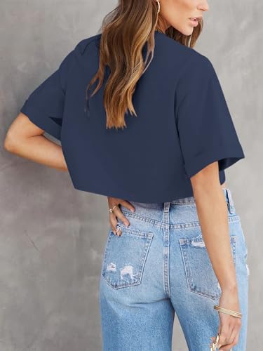 Image of Tankaneo Women Crop T-Shirts Half Sleeve Drop Shoulder Cropped Tops Y2K Casual Summer Basic Tees