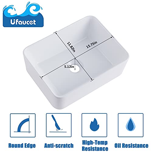 Ufaucet 16"X12" Modern Porcelain Bathroom Sink Above Counter White Ceramic Bathroom Vessel Sink，Art Basin Wash Basin For Lavatory Vanity Sink #TOP6