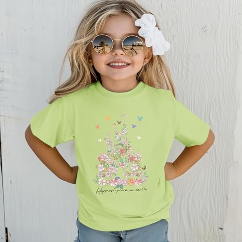 Image of Floral Castle Shirts for Girls Graphic Cute Tshirt Kids Toddler Flower Holiday Shirt Vacation Trip Tee Tops